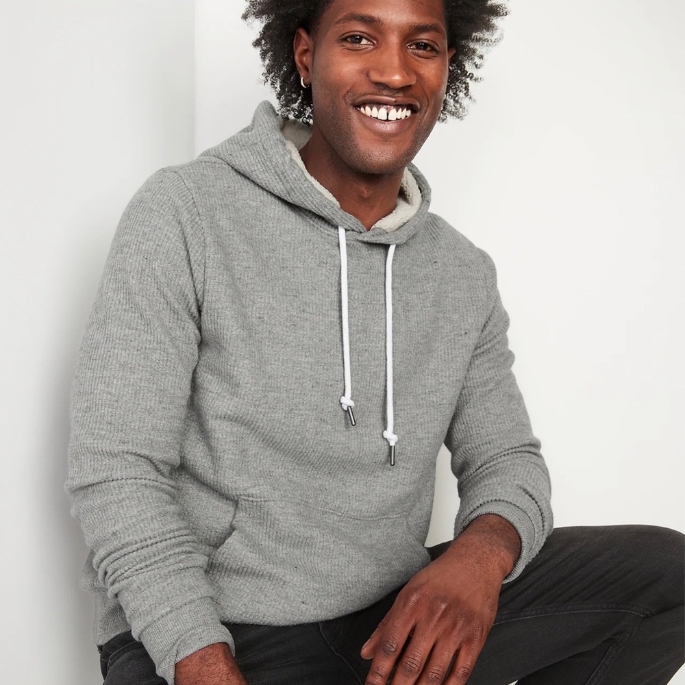Old Navy Sherpa-Lined French-Rib Pullover Hoodie Grey, Men’s XL